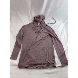 Mossimo Womens Lace Up Hoodie Long Sleeve Pullover Top Kangaroo Pocket XS Mauve